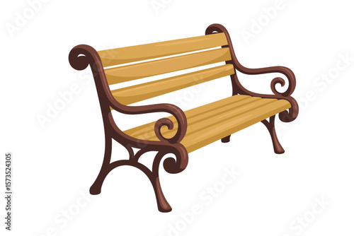 Ornate Wooden Park Bench Illustration