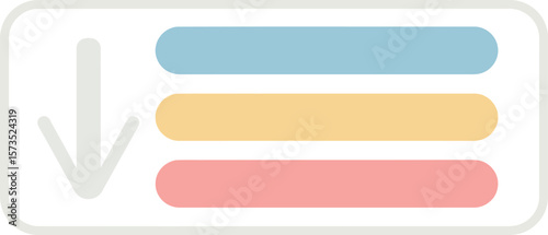 Colored horizontal bar chart with downward arrow vector illustration for data visualization and presentation design 