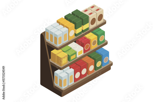 Grocery Store Shelf Display of Various Food Products