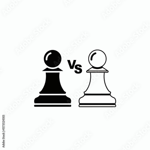 A black chess pawn and a white outline of a chess pawn are positioned opposite each other separated by the letters Vs