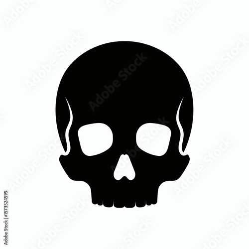 A black silhouette of a human skull on a white background