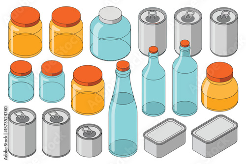 Various Food Packaging Containers in Isometric View