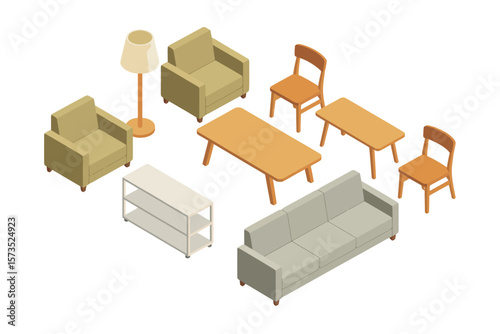 Isometric Illustration of Modern Living Room Furniture