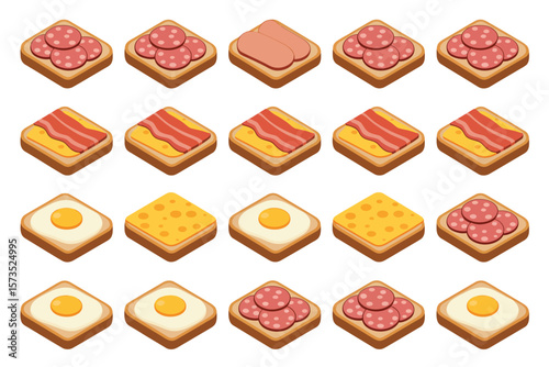 Different Toppings on Square Toasts