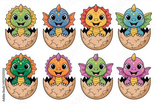 Cute Baby Dinosaurs Hatching from Eggs