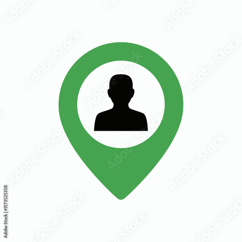 A green map pin icon with a person silhouette inside
