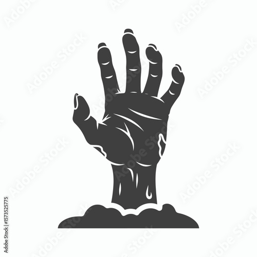 A silhouette of a zombie hand rising from the ground