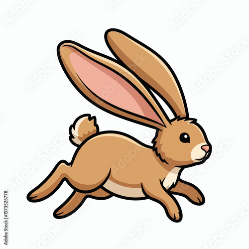 A running brown cartoon rabbit with long ears and a fluffy tail