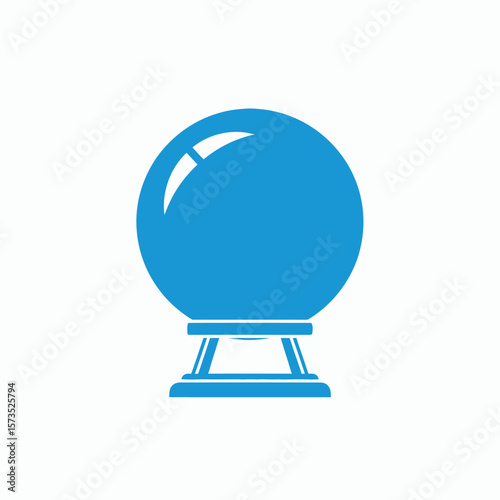 A solid blue silhouette of a crystal ball on a stand isolated on a white background