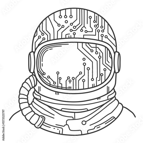 Astronaut Helmet Circuit Board - Space Tech Illustration