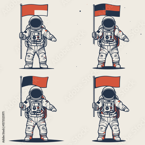 Astronaut in Space Exploring Galaxy and Universe with Flag