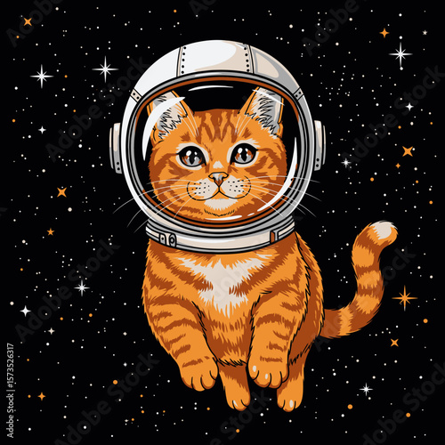 Catstronaut in Space Cute Orange Tabby Kitten Wearing Astronaut Helmet