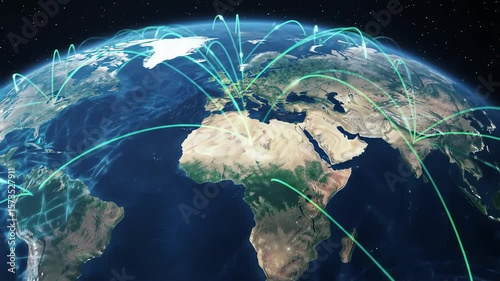 Global Network Earth with Interconnected Lines Data Flow and Worldwide Communication.