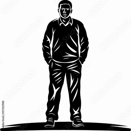 Standing man vector silhouette illustration for graphic design and creative projects with hands in pockets look