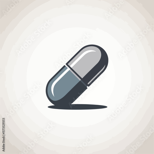 Stylized illustration of a single blue and gray capsule pill on a light background