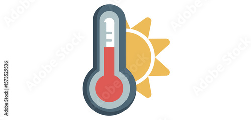 Thermometer showing high temperature next to a bright sun symbol
