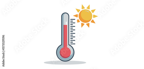 Thermometer showing high temperature next to a bright sun illustration