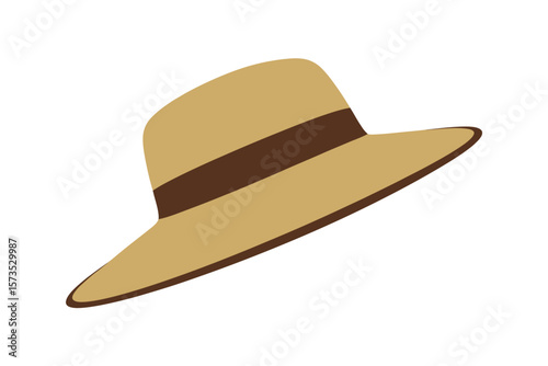 A stylish wide brimmed straw hat with a dark brown ribbon accent