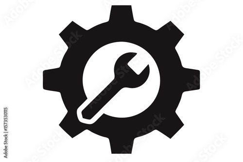 Metal key and gear vector illustration icon symbol for repair work and business support
