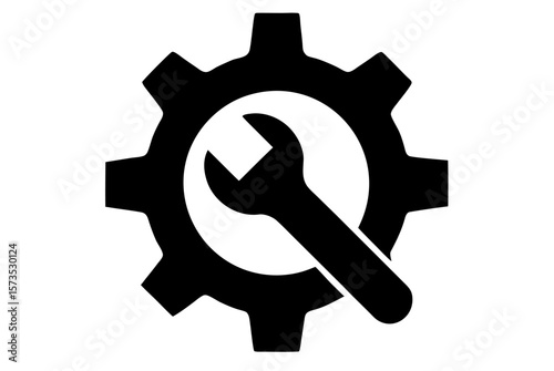 Vector illustration of a key and gear icon, a symbol of repair and technology