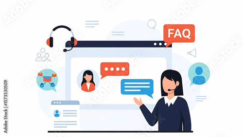 Customer Support Chat and FAQ Assistance Interface Illustration