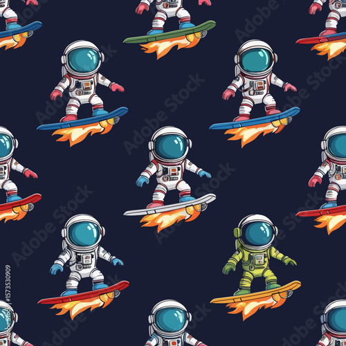 Astronaut Surfing in Space Pattern - Galaxy Cosmos Adventure