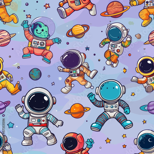 Cute Cartoon Astronauts Pattern - Space Galaxy and Cosmos Adventure