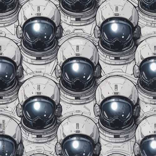 Spaceman Pattern A Crowd of Astronaut Helmets in Space