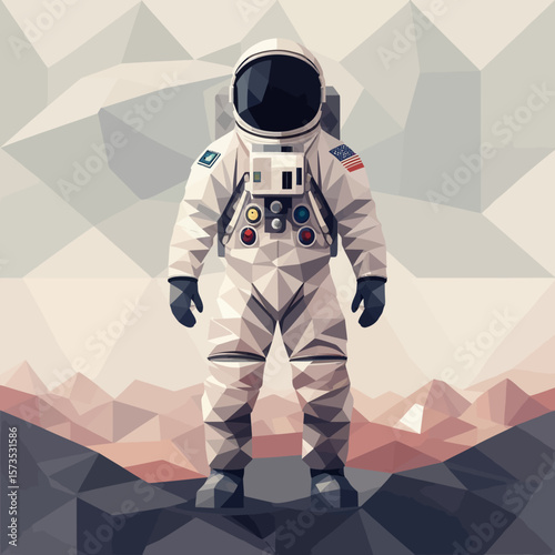 Polygon Astronaut in Space Suit Digital Art for Stock
