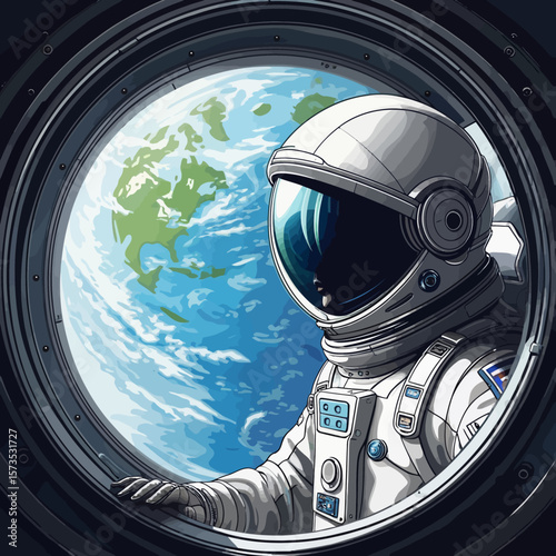 Astronaut In Space Looking At Earth Digital Art Illustration