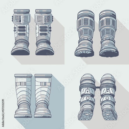 Space Boots Collection Astronaut Gear Vector Set
