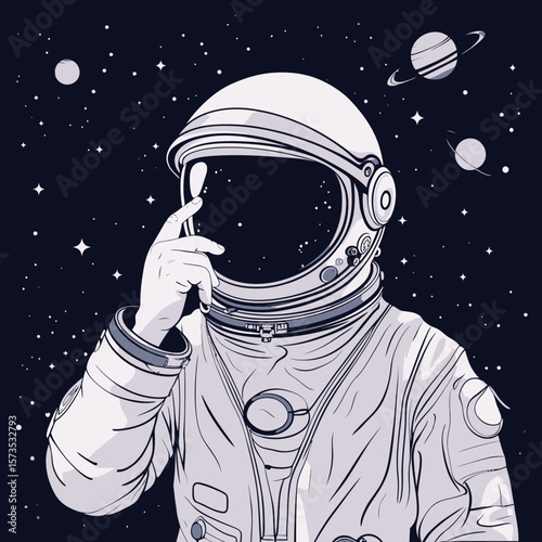 Lost in Space Astronaut Contemplation in the Cosmos Galaxy