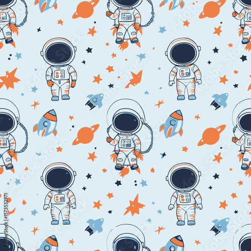 Astronauts in Space Cute Cosmos Universe  Galaxy Pattern