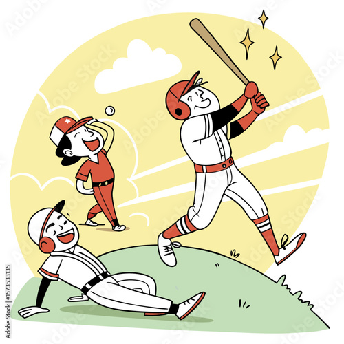 Baseball players enjoying a game on a sunny day