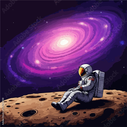 Astronaut Contemplating Galaxy Space Exploration Art