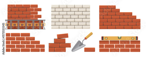 Bricklaying Process Illustrations with Tools