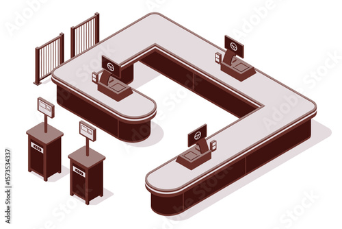 Isometric Grocery Store Checkout Counters Layout