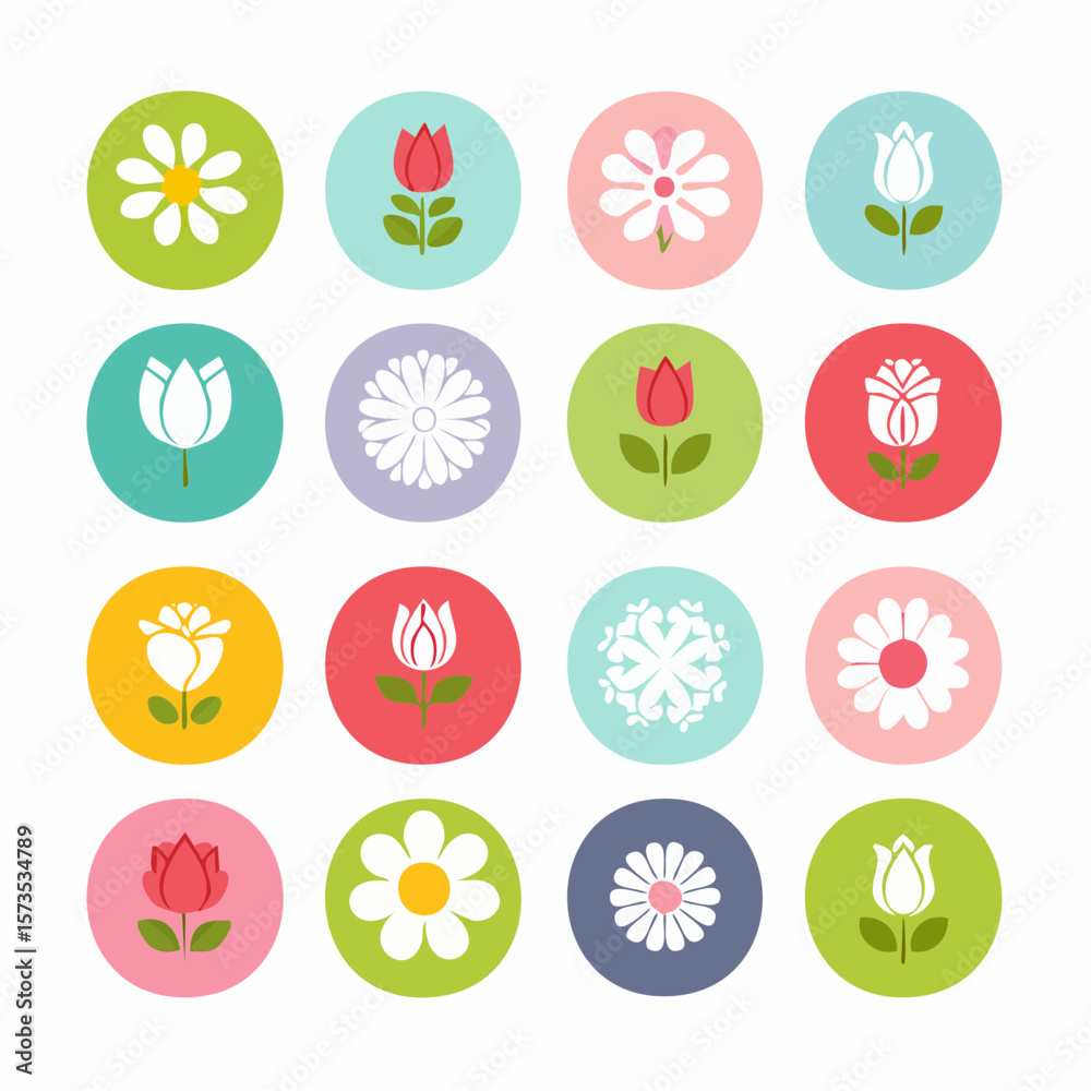 pastel floral icon set of ten icons in flat fills designed for clean website header use