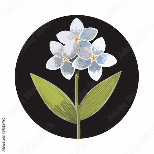 soft stylized forget-me-not flower icon in flat design with gentle pastel blue hues