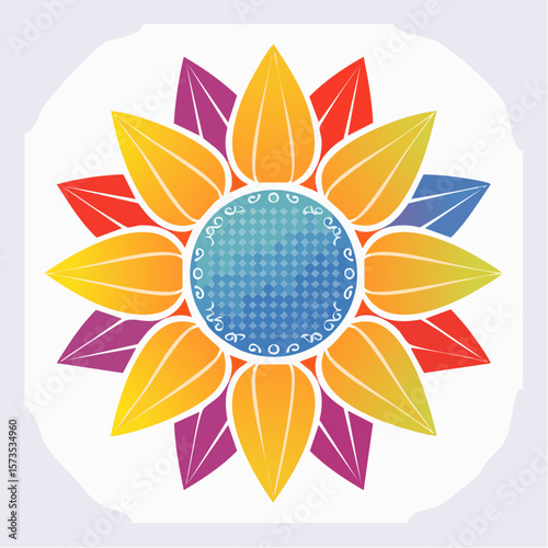 sun-kissed sunflower emblem with radial symmetry and bold vector petal geometry