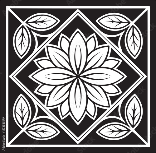 Elegant black and white floral geometric pattern design suitable for decorative purposes