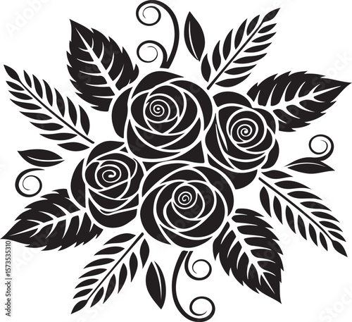 Elegant black and white rose bouquet vector illustration for decorative and floral designs