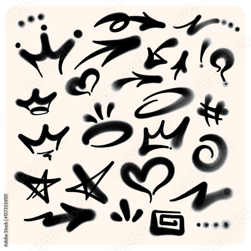 Dynamic Graffiti Spray Paint Symbols and Crowns Set
