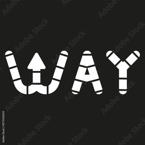 Segmented arrow font. Monochrome contrast design. Letters made from pipes. Futuristic road direction.