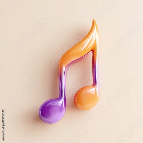 A vibrant, glossy music note in orange and purple against a soft background, perfect for illustrating music-related themes in articles, blogs, or presentations about creativity and sound,