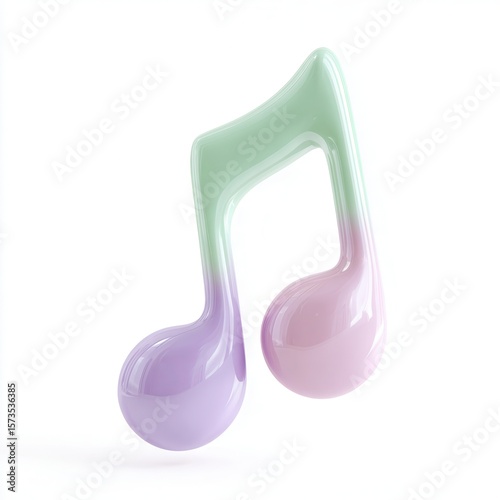 A colorful, glossy music note icon with soft gradients, perfect for use in designs related to music, sound, entertainment, or as a playful element in creative projects,
