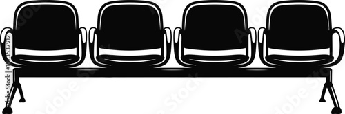 Waiting Room Chair Row Silhouette – Bench Seating Vector Clipart for Office or Hospital