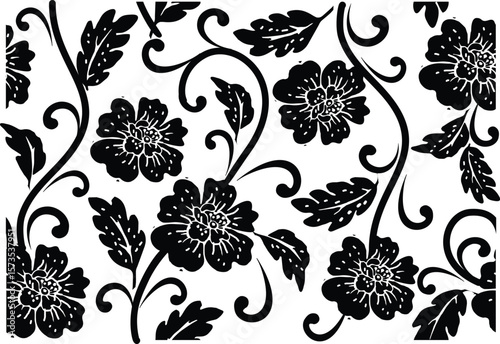 Black and white floral motif is excellent for various functions, batik, textiles etc.