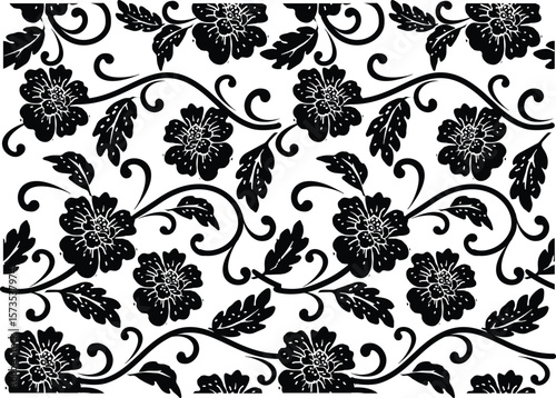 Black and white floral motif is excellent for various functions, batik, textiles etc.