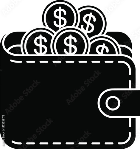 Wallet Full of Coins Silhouette – Money Savings Vector Clipart for Finance and Wealth